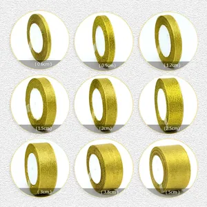 Gold glitter ribbons in various widths from 0.6cm to 5cm for gift wrapping
