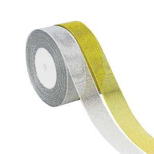 Premium gold and silver glitter metallic ribbon for festive gift and cake packaging