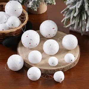 Set de bolas de espuma blancas con purpurina y lentejuelas para decoración navideña colgante