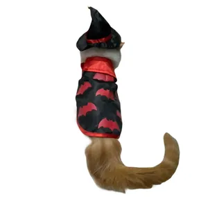 Vista posteriore dettagliata di un gatto con cappello da mago e mantello di Halloween