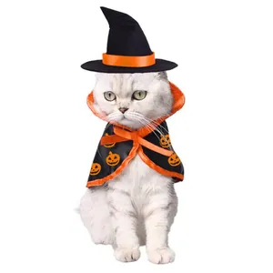 Costume di Halloween per Animali Domestici Set Mantello e Cappello da Mago per Gatti Cani Zucca Pipistrello Raso Vampiro