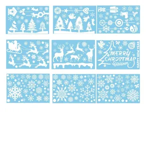 Set di 9 stencil natalizi per finestre con motivi di Babbo Natale renne e fiocchi di neve