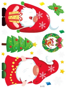High quality detailed view of colorful Christmas gnome and tree static window stickers