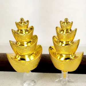 Gouden Gegalvaniseerde Kunststof 4-laags Sycee Toren Taarttopper Voor Chinees Nieuwjaar Traditionele Feestelijke Decoratie Voor Het Huis