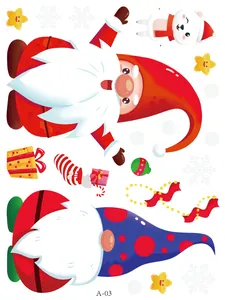 Detail view of cartoon Christmas window stickers set with Santa and polar bear