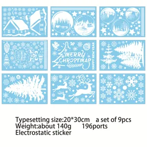 Set de 9 pegatinas electrostáticas navideñas para ventanas con casas de nieve y renos.