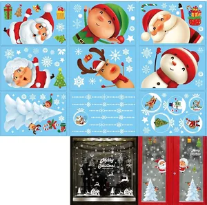 Set di adesivi natalizi statici per finestre con Babbo Natale, renne e pupazzi di neve