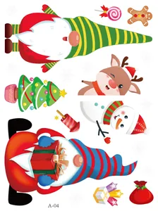 Detail of Christmas gnome and snowman static cling window stickers for holiday decor