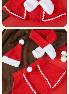 Close-up of the plush texture on the cat Christmas cloak, scarf and festive hat set.