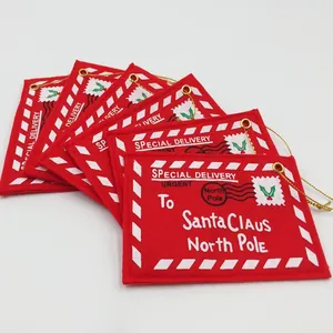 Red felt Christmas envelope ornaments for tree hanging candy and cards holder set of 6
