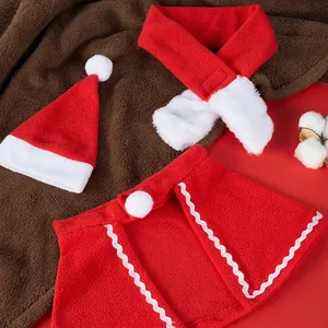Festive 3-piece Christmas pet cat costume set featuring a plush red hat, scarf, and cape