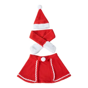 Christmas 3-piece pet costume set including red santa hat, scarf and festive cape outfit