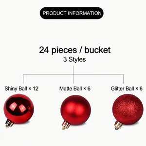 24-teiliges Set roter Weihnachtskugeln mit glänzender matter und glitzernder Optik