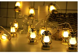 Guirnalda de luces LED de lámpara de aceite dorada vintage decorativa.