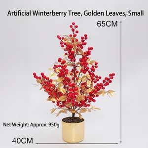 Detailaufnahme eines 65 cm künstlichen Stechpalmenbaums mit goldenen Blättern