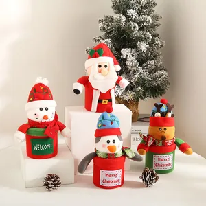 3D Christmas Plush Gift Bucket Santa Snowman Reindeer Penguin Cartoon Figure Apple Candy Pouch Holiday Party Decor Gift Basket