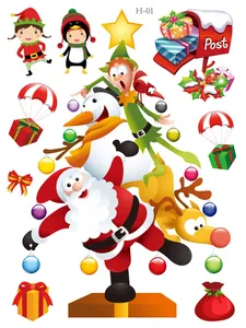 Detailed view of Christmas static window stickers featuring Santa, snowman, and reindeer