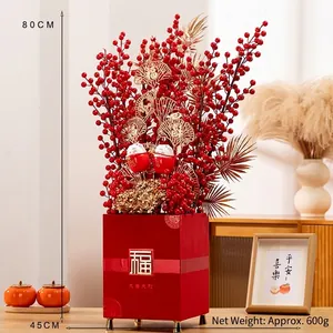 Detailansicht des 80 cm hohen chinesischen Neujahrs-Blumenarrangements in Rot