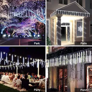 Waterproof LED meteor shower rain lights for park, patio, party, and porch decoration.