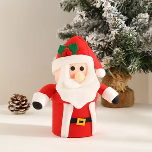 Close-up of cute Santa Claus felt gift bucket with 3D plush doll detail for Christmas
