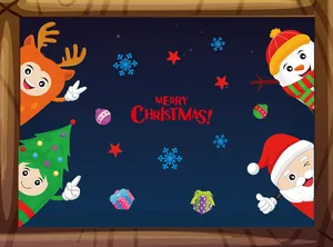 Colorful Christmas window stickers featuring Santa, reindeer, snowman and tree motifs
