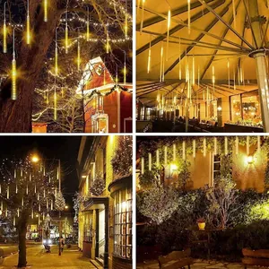 LED Meteor Shower Rain Lights Outdoor Waterproof Falling Raindrop Fairy String Lights For Christmas Holiday Garden Decor