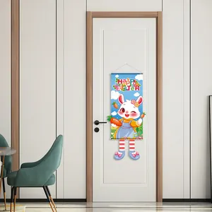 Cute Easter hanging banner featuring a cartoon bunny holding carrots for door decor
