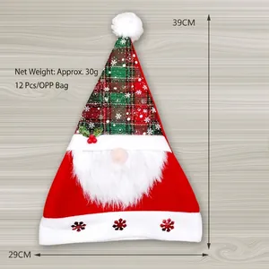 Cappello di Natale gnomo festivo con motivo scozzese rosso e paillettes a fiocco di neve lucide