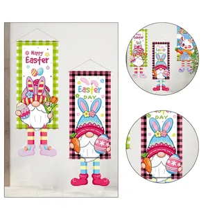 Festive Easter hanging banner featuring cartoon gnome and colorful egg illustrations decoration