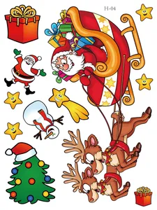 Colorful Christmas window cling set with cartoon Santa, reindeer, tree and stars