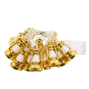 Guirnalda de luces LED con farolillos de aceite retro dorados para decoraciones festivas