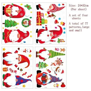 Set of 4 Christmas gnome window stickers with 77 festive decals, size 24x32cm each.
