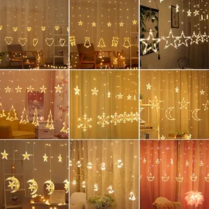 LED Star Moon Curtain Light Waterproof String Lamp For Bedroom Birthday Party Christmas Decor Romantic Hanging Window Light