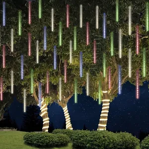 Outdoor waterproof LED meteor shower rain lights for Christmas garden tree decoration.