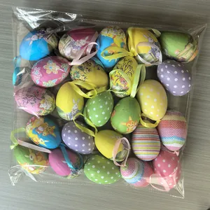 Detail of assorted colorful Easter foam eggs in clear packaging for DIY party decor