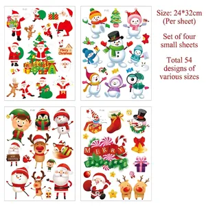 Set of four festive Christmas static window stickers including 54 colorful decals for home