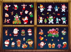 Collection of Christmas window stickers featuring Santa, snowmen, and reindeer designs