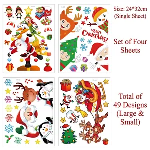 Set of 4 Christmas static window stickers with 49 colorful cartoon patterns 24x32cm