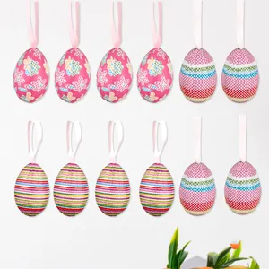Set of 12 colorful Easter egg ornaments with floral and stripe patterns for party DIY