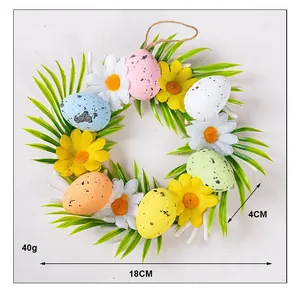 Detailed 18cm dimensions of colorful Easter foam egg wreath with flowers and leaves