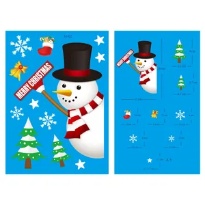 Detailed dimension sheet of Christmas static window stickers with snowman and tree designs