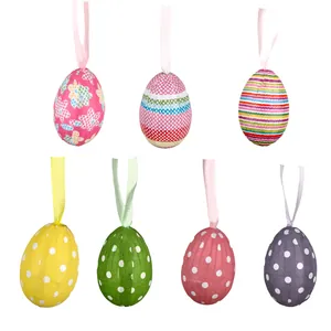 Colorful Easter foam eggs set with ribbons for hanging party decorations