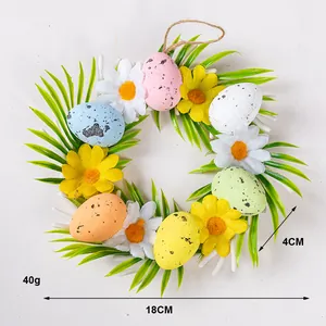 Handmade macaron colored Easter egg wreath with daisies and green leaves decoration 18cm