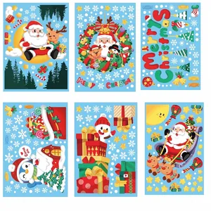 Set of 6 Christmas static window stickers with Santa, reindeer and snowman designs