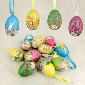 Easter Foam Painted Paper Eggs Bunny Floral Polka Dot Hanging Ornaments For Easter Party Decoration Children DIY Toys