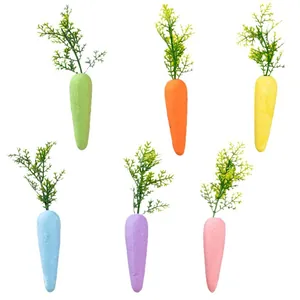Set of six macaron-colored Easter decorative carrots for holiday home party ornaments
