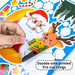 Double-sided Christmas window clings featuring Santa and reindeer