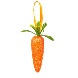 Glinsterende oranje schuimrubberen paaswortel hanger met groene bladeren en lint