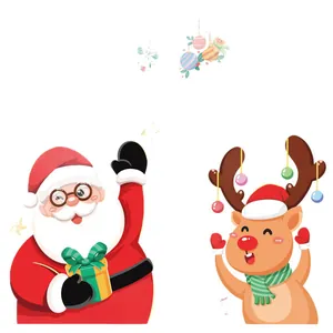 Cute cartoon Santa Claus and reindeer static window stickers for Christmas home decor