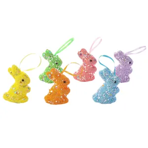 6er-Set bunte Osterhasen-Hänger aus Schaumstoffpartikeln für die österliche Festtagsdeko